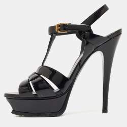 Saint Laurent Black Patent Leather Tribute Sandals Size 37