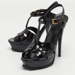 Saint Laurent Black Patent Leather Tribute Sandals Size 37