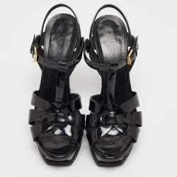 Saint Laurent Black Patent Leather Tribute Sandals Size 37