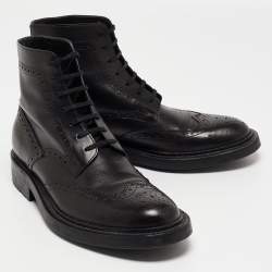 Pre Owned Saint Laurent Paris Black Brogue Leather Ankle Boots Size 38
