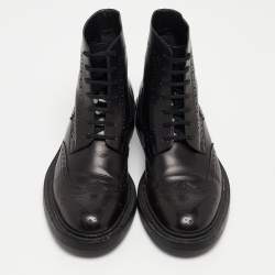 Pre Owned Saint Laurent Paris Black Brogue Leather Ankle Boots Size 38