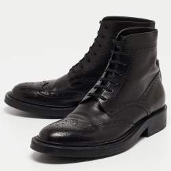 Pre Owned Saint Laurent Paris Black Brogue Leather Ankle Boots Size 38