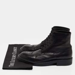 Pre Owned Saint Laurent Paris Black Brogue Leather Ankle Boots Size 38