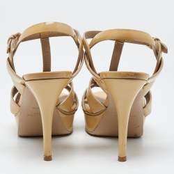 مملوكة مسبقًا Saint Laurent Beige Patent leather Tribute Sandals Size 39