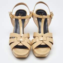 مملوكة مسبقًا Saint Laurent Beige Patent leather Tribute Sandals Size 39