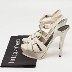 Pre Owned Saint Laurent White Leather Tribute Sandals Size 37