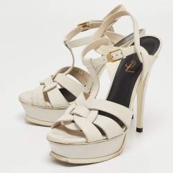 Pre Owned Saint Laurent White Leather Tribute Sandals Size 37