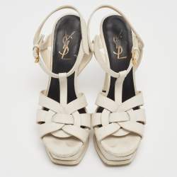 Pre Owned Saint Laurent White Leather Tribute Sandals Size 37