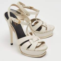 Pre Owned Saint Laurent White Leather Tribute Sandals Size 37