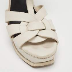 Pre Owned Saint Laurent White Leather Tribute Sandals Size 37