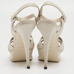 Pre Owned Saint Laurent White Leather Tribute Sandals Size 37