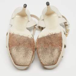 Pre Owned Saint Laurent White Leather Tribute Sandals Size 37