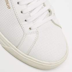 مملوكة مسبقًا Saint Laurent White Leather and Python Embossed  Andy Sneakers Size 37.5