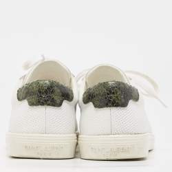 مملوكة مسبقًا Saint Laurent White Leather and Python Embossed  Andy Sneakers Size 37.5