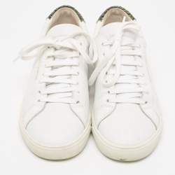 مملوكة مسبقًا Saint Laurent White Leather and Python Embossed  Andy Sneakers Size 37.5