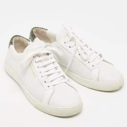 مملوكة مسبقًا Saint Laurent White Leather and Python Embossed  Andy Sneakers Size 37.5