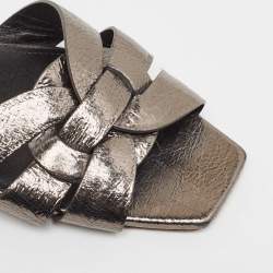 Saint Laurent Metallic Leather Tribute Flat Slides Size 40.5  