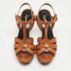 Saint Laurent Brown Leather Tribute Sandals Size 36.5