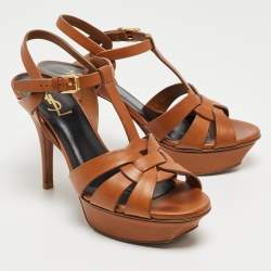 Saint Laurent Brown Leather Tribute Sandals Size 36.5