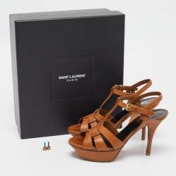 Saint Laurent Brown Leather Tribute Sandals Size 36.5