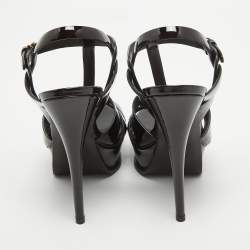 Pre Owned Saint Laurent Burgundy Patent Leather Tribute Sandals Size 36