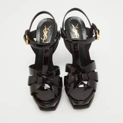 Pre Owned Saint Laurent Burgundy Patent Leather Tribute Sandals Size 36