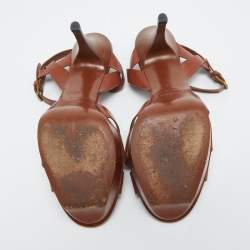 Pre Owned Saint Laurent Brown Leather Tribute Platform Sandals Size 39