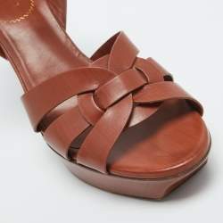 Pre Owned Saint Laurent Brown Leather Tribute Platform Sandals Size 39
