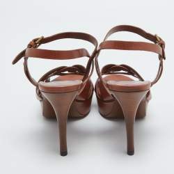 Pre Owned Saint Laurent Brown Leather Tribute Platform Sandals Size 39