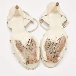 Saint Laurent Cream Leather Tribute Ankle Sandals Size 38.5