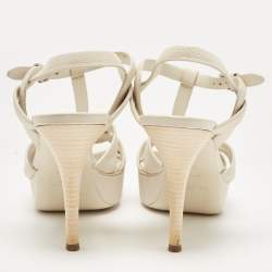 Saint Laurent Cream Leather Tribute Ankle Sandals Size 38.5