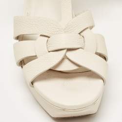 Saint Laurent Cream Leather Tribute Ankle Sandals Size 38.5