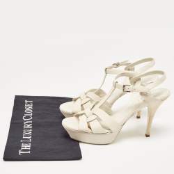 Saint Laurent Cream Leather Tribute Ankle Sandals Size 38.5