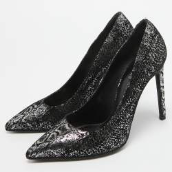 Saint Laurent Black/Silver Laminated Suede Pointed Toe Pumps Size 38