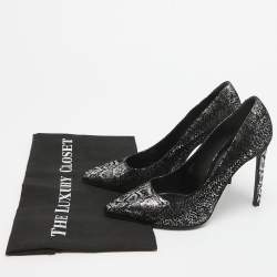 Saint Laurent Black/Silver Laminated Suede Pointed Toe Pumps Size 38