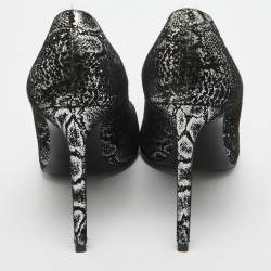 Saint Laurent Black/Silver Laminated Suede Pointed Toe Pumps Size 38