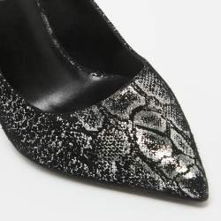 Saint Laurent Black/Silver Laminated Suede Pointed Toe Pumps Size 38