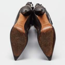 Pre Owned Yves Saint Laurent Brown Leather Lace Up Midcalf Boots Size 37.5