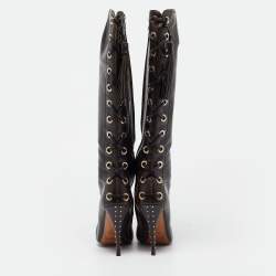 Pre Owned Yves Saint Laurent Brown Leather Lace Up Midcalf Boots Size 37.5