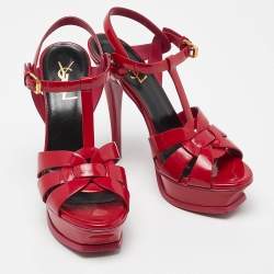 Saint Laurent Fushia Patent Leather Tribute Platform Sandals Size 37.5