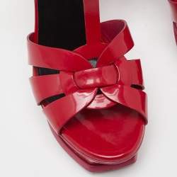 Saint Laurent Fushia Patent Leather Tribute Platform Sandals Size 37.5