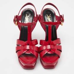 Saint Laurent Fushia Patent Leather Tribute Platform Sandals Size 37.5