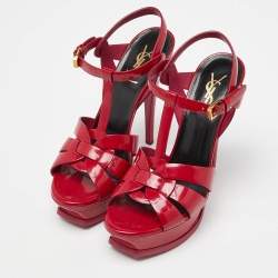 Saint Laurent Fushia Patent Leather Tribute Platform Sandals Size 37.5