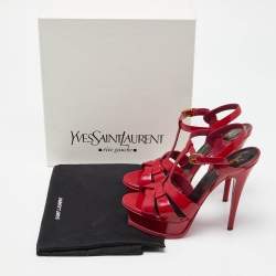 Saint Laurent Fushia Patent Leather Tribute Platform Sandals Size 37.5