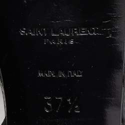 Pre Owned Saint Laurent Black Croc Embossed Leather Tribute Ankle Strap Sandals Size 37.5