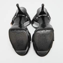 Pre Owned Saint Laurent Black Patent Tribute Sandals Size 38