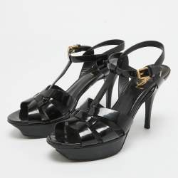 Pre Owned Saint Laurent Black Patent Tribute Sandals Size 38
