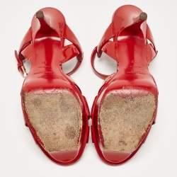 Pre Owned Saint Laurent Red Patent Leather Tribute Sandals Size 38
