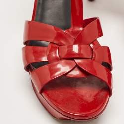 Pre Owned Saint Laurent Red Patent Leather Tribute Sandals Size 38
