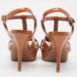 Saint Laurent Brown Patent Leather Tribute Sandals Size 38
